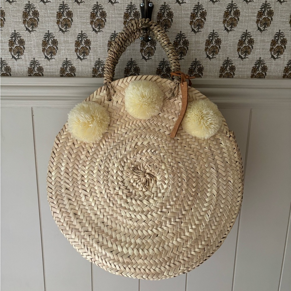 French Woven Tote Basket Pom Bag